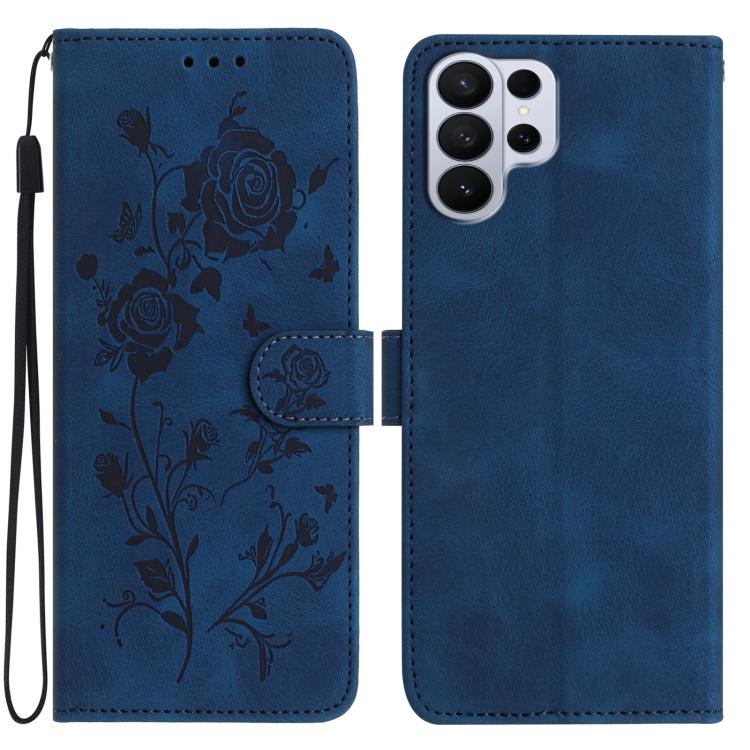 

For Samsung Galaxy S26 Ultra 5G Rose Flower Embossing Pattern Leather Phone Case(Dark Blue)