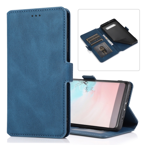 

For Samsung Galaxy S10 Plus Retro Magnetic Closing Clasp Horizontal Flip Leather Case with Holder & Card Slots & Photo Frame & Wallet(Navy Blue)