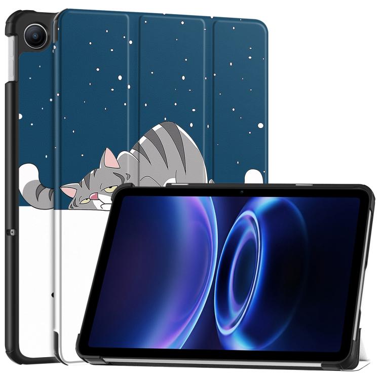 For Xiaomi Redmi Pad 2 SE 9.7 2026 Custer Painted 3-Fold Stand Leather Smart Tablet Case(Lazy Cat)