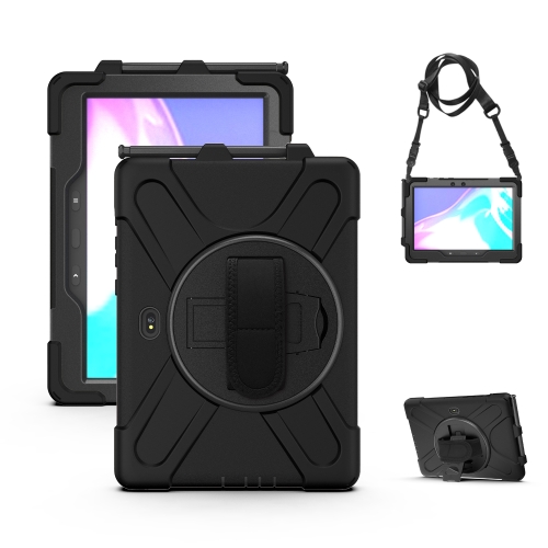 

For Samsung Galaxy Tab Active Pro T540 / T545 / Tab Active4 Pro Shockproof Colorful Silicone + PC Protective Case with Holder & Hand Grip Strap(Black)