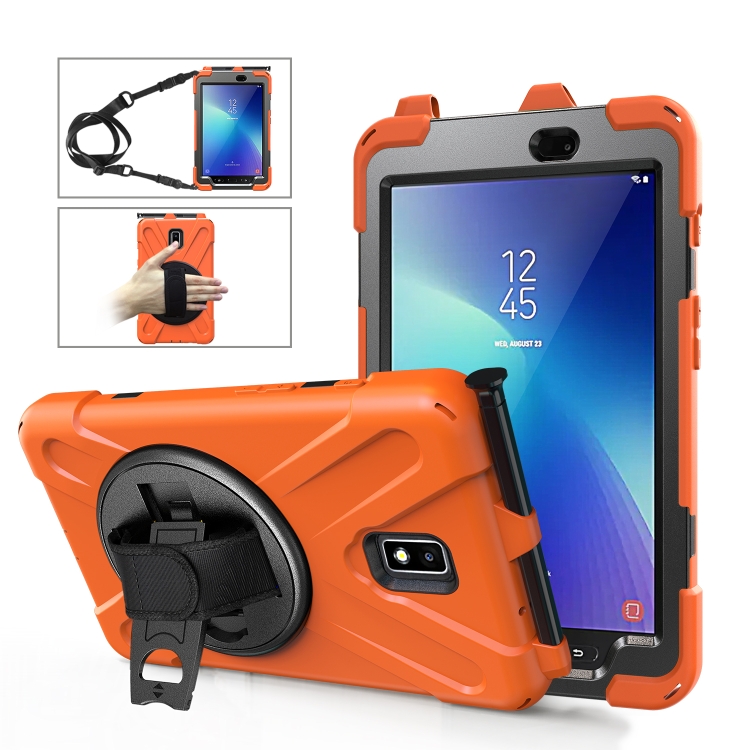 

For Samsung Galaxy Tab Active 2 8.0 T390/T395/T397 Shockproof Colorful Silicone + PC Protective Case with Holder & Hand Grip Strap & Pen Slot(Orange)