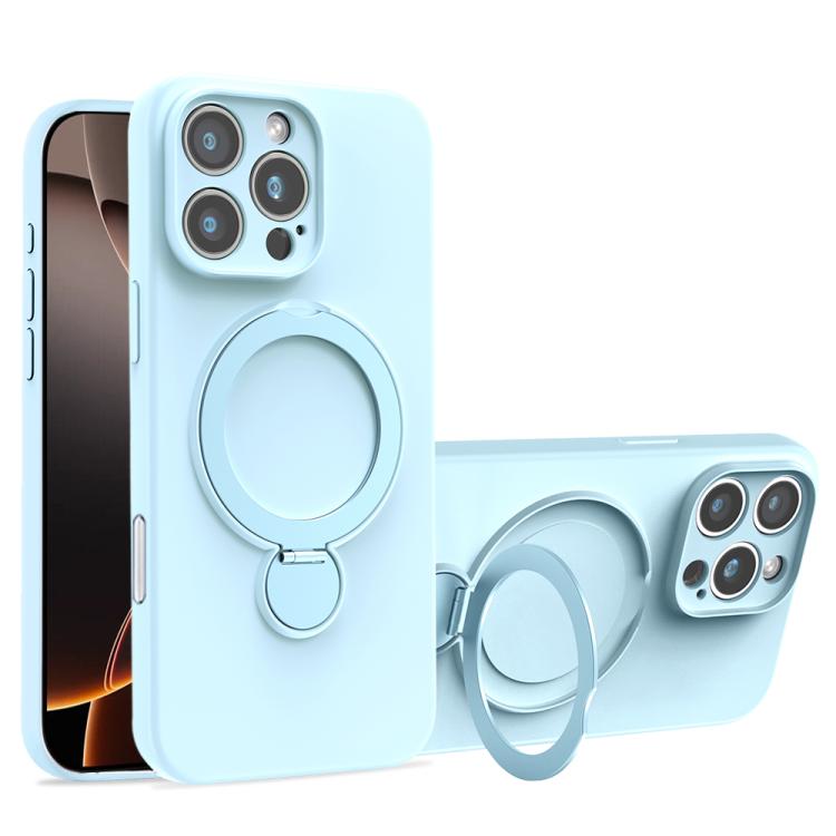 

For iPhone 16 Pro Max Liquid Silicone MagSafe Holder Phone Case(Sky Blue)