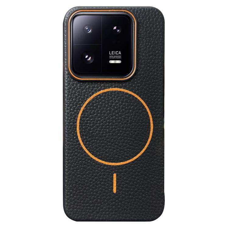 

For Xiaomi 13 Pro Thin Circle MagSafe Litchi Grain TPU Phone Case(Black Orange)
