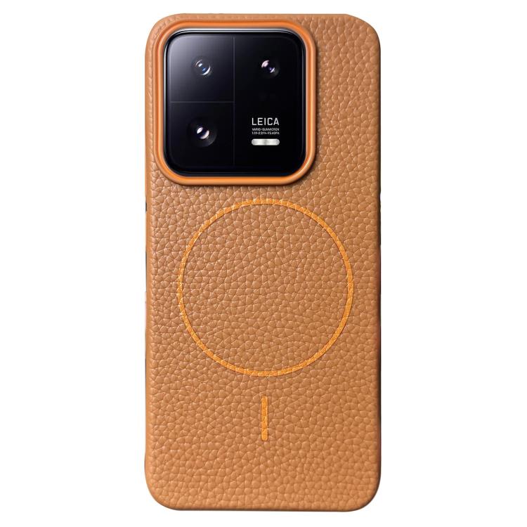 

For Xiaomi 13 Pro Thin Circle MagSafe Litchi Grain TPU Phone Case(Gold Brown)