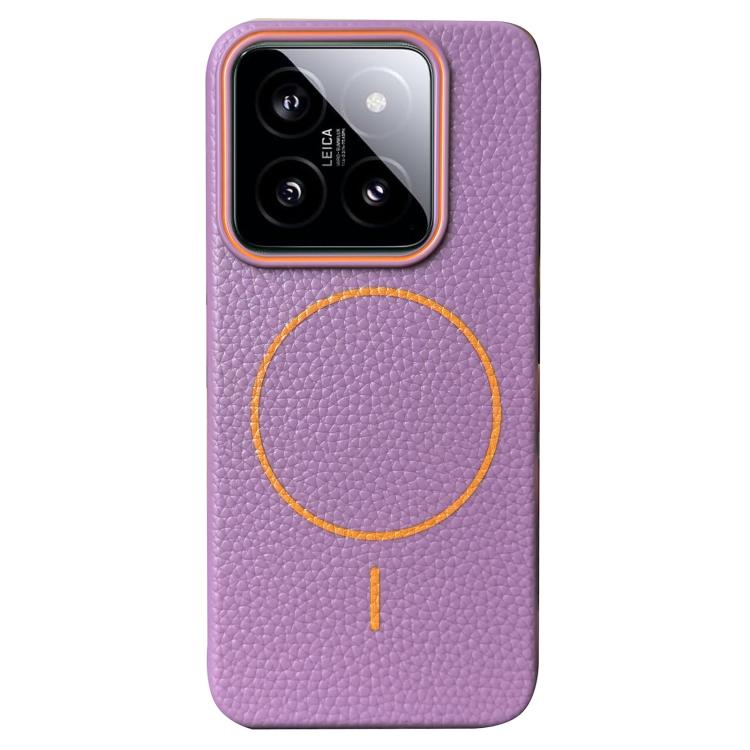 

For Xiaomi 14 Thin Circle MagSafe Litchi Grain TPU Phone Case(Purple Orange)