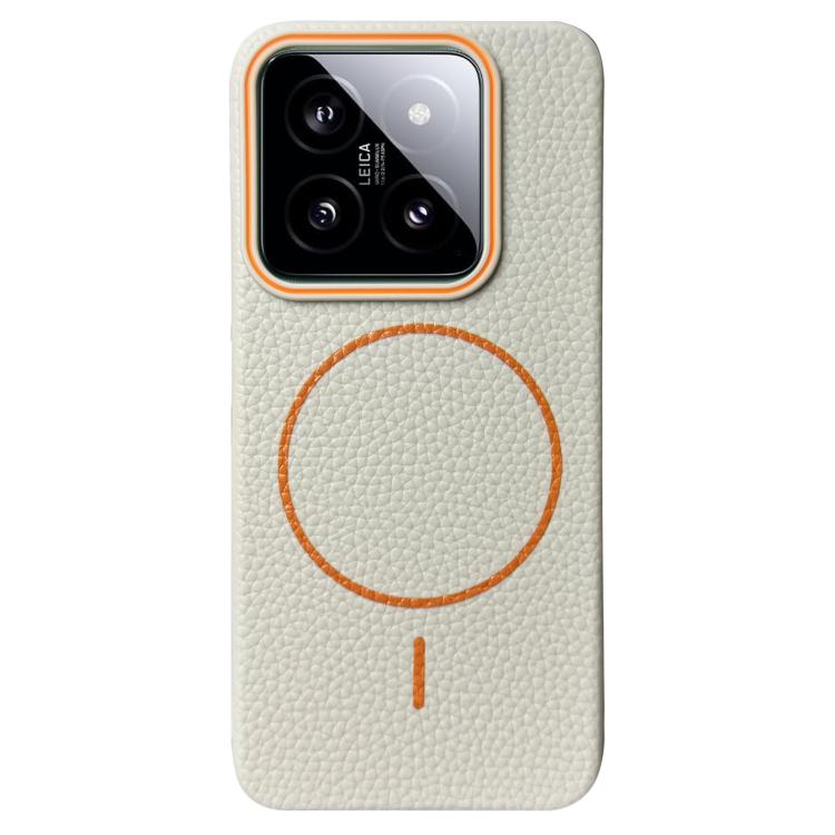 

For Xiaomi 14 Pro Thin Circle MagSafe Litchi Grain TPU Phone Case(White Orange)