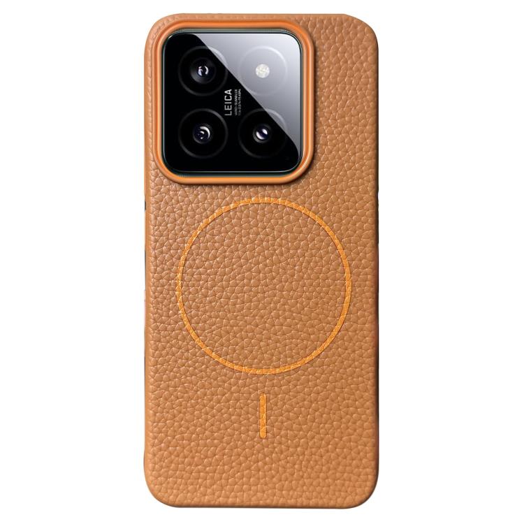 

For Xiaomi 14 Pro Thin Circle MagSafe Litchi Grain TPU Phone Case(Gold Brown)