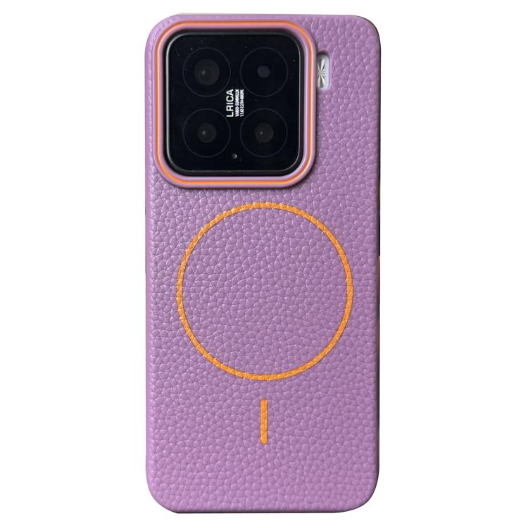 

For Xiaomi 15 Thin Circle MagSafe Litchi Grain TPU Phone Case(Purple Orange)