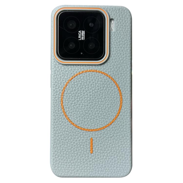 

For Xiaomi 15 Thin Circle MagSafe Litchi Grain TPU Phone Case(Blue Orange)