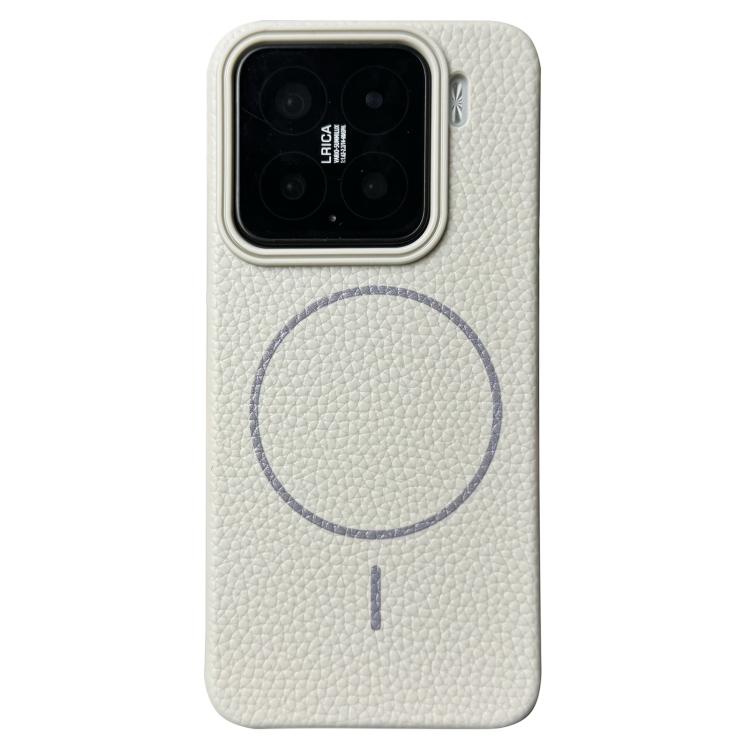 

For Xiaomi 15 Thin Circle MagSafe Litchi Grain TPU Phone Case(White Grey)