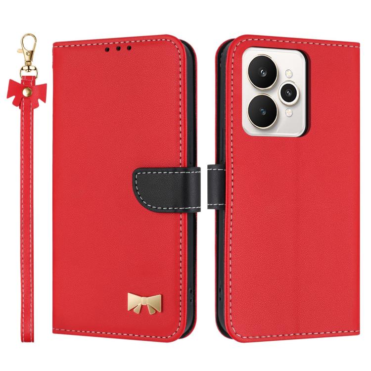 

For Realme 15 5G / 15 Pro 5G Metal Bow Leather Phone Case with Hand Strap(Red)