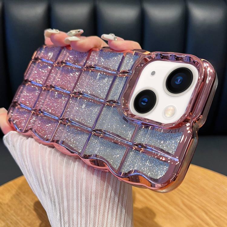 

For iPhone 14 Wavy Texture Gradient Glitter Paper TPU Phone Case(Pink)