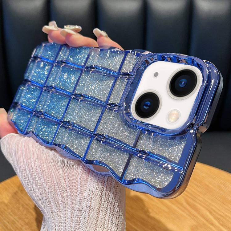 

For iPhone 15 Wavy Texture Gradient Glitter Paper TPU Phone Case(Blue)