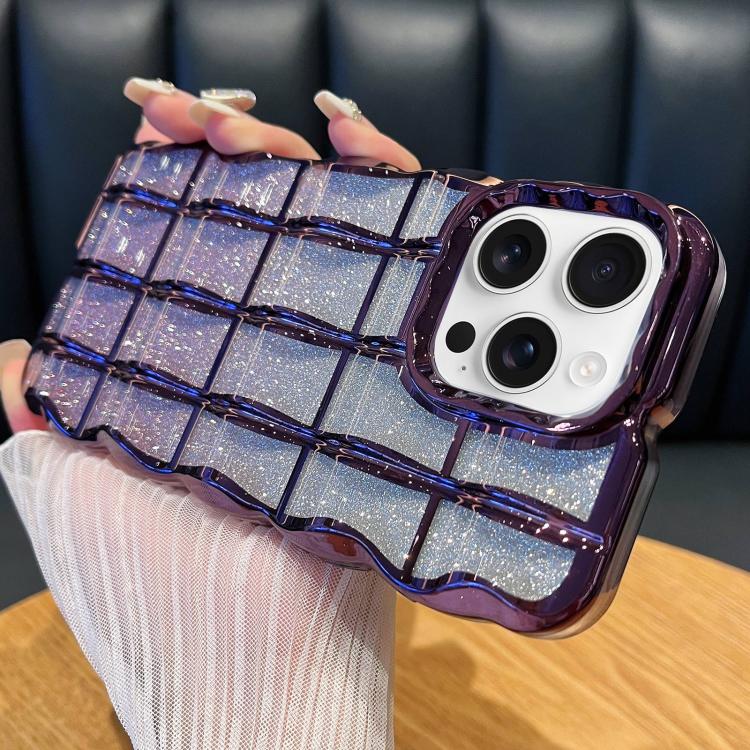 

For iPhone 15 Pro Max Wavy Texture Gradient Glitter Paper TPU Phone Case(Dark Purple)
