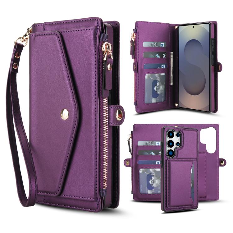 

For Samsung Galaxy S25 Ultra 5G Multifunctional Wallet Detachable Leather Phone Case with Lanyard(Dark Purple)