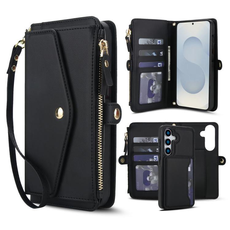 

For Samsung Galaxy S25 5G Multifunctional Wallet Detachable Leather Phone Case with Lanyard(Black)