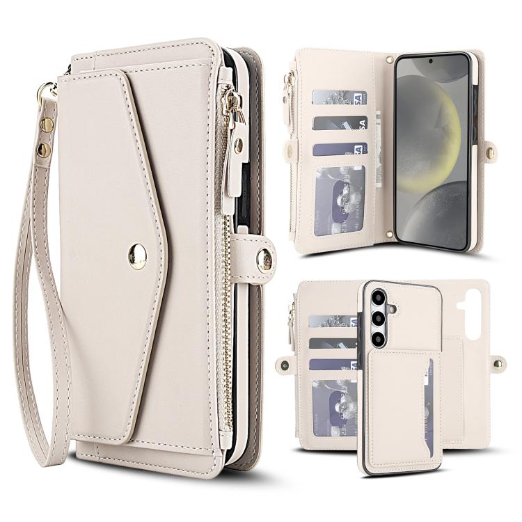 

For Samsung Galaxy S24+ 5G Multifunctional Wallet Detachable Leather Phone Case with Lanyard(White)