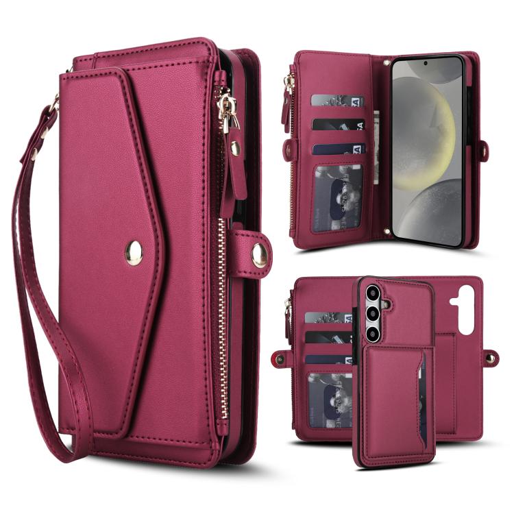 

For Samsung Galaxy S24+ 5G Multifunctional Wallet Detachable Leather Phone Case with Lanyard(Red)