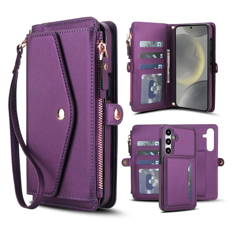 

For Samsung Galaxy S24 5G Multifunctional Wallet Detachable Leather Phone Case with Lanyard(Dark Purple)
