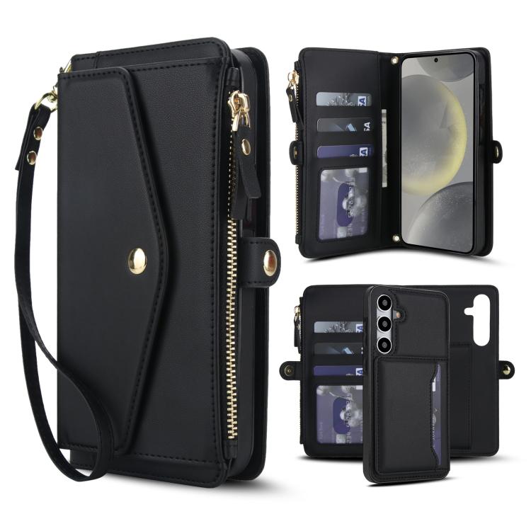 

For Samsung Galaxy S24 FE 5G Multifunctional Wallet Detachable Leather Phone Case with Lanyard(Black)