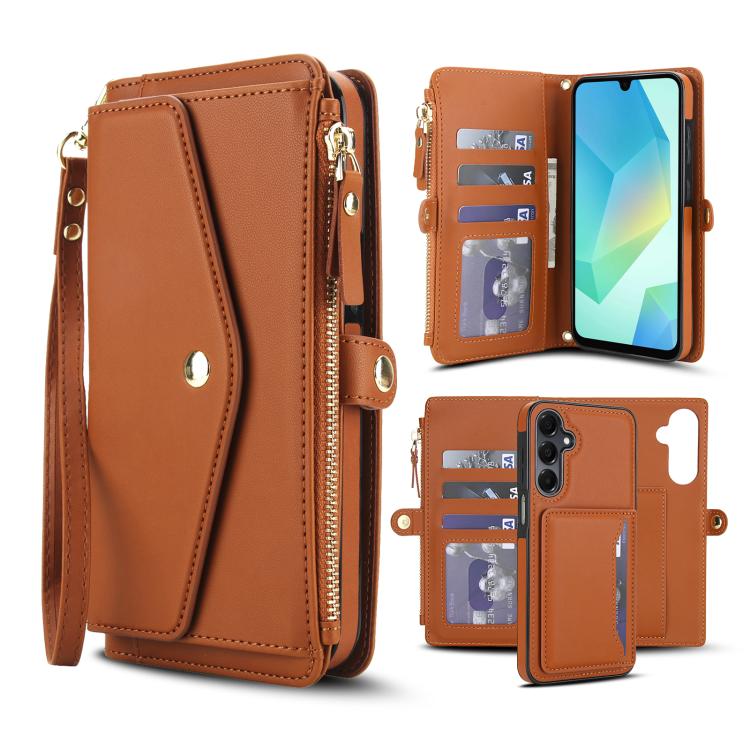 

For Samsung Galaxy S23 5G Multifunctional Wallet Detachable Leather Phone Case with Lanyard(Brown)