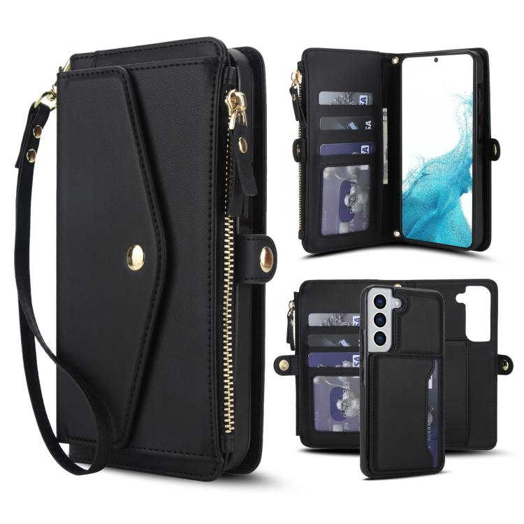 

For Samsung Galaxy S22 5G Multifunctional Wallet Detachable Leather Phone Case with Lanyard(Black)