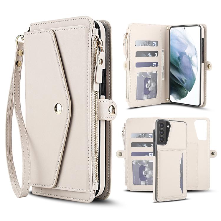 

For Samsung Galaxy S21+ 5G Multifunctional Wallet Detachable Leather Phone Case with Lanyard(White)