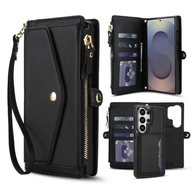 

For Samsung Galaxy S26 Ultra 5G Multifunctional Wallet Detachable Leather Phone Case with Lanyard(Black)