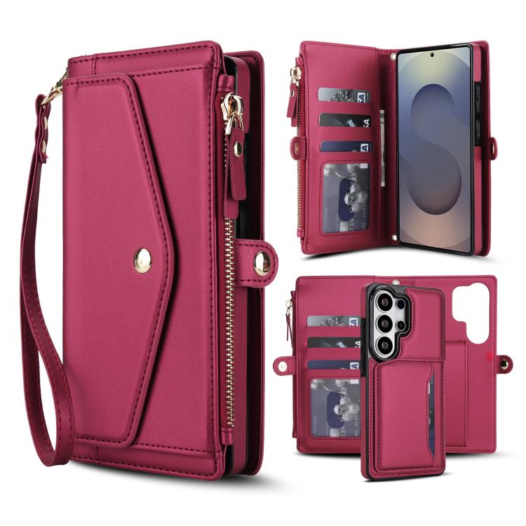 

For Samsung Galaxy S26 Ultra 5G Multifunctional Wallet Detachable Leather Phone Case with Lanyard(Red)