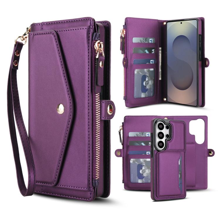 

For Samsung Galaxy S26 Ultra 5G Multifunctional Wallet Detachable Leather Phone Case with Lanyard(Dark Purple)