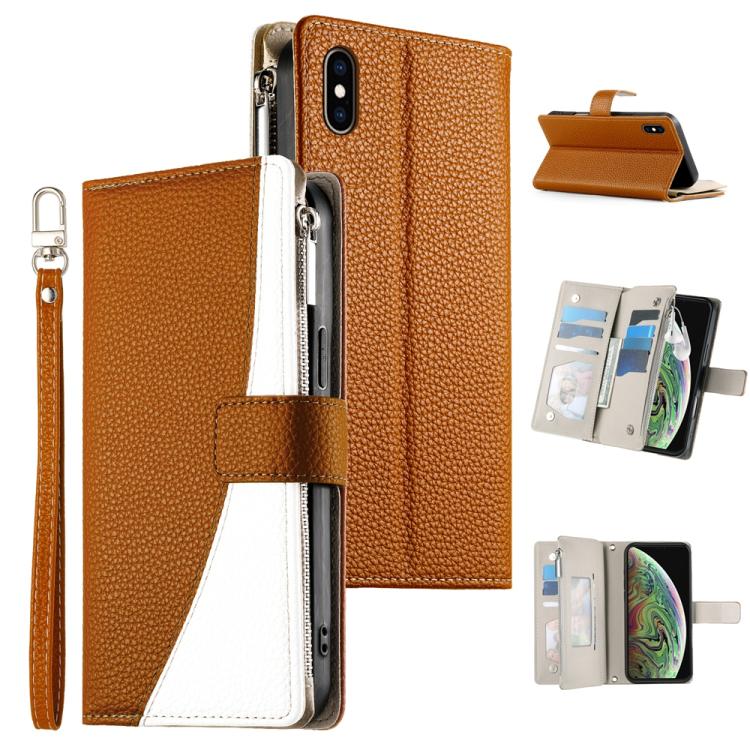 iPhone XS Max用 ステッチ入りマルチカードジッパーウォレットレザー