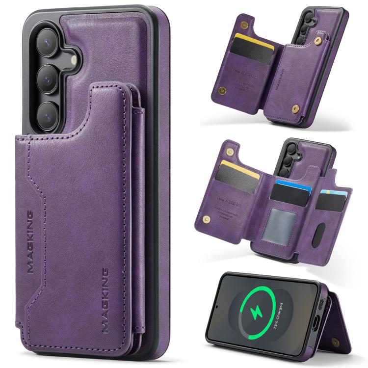 

For Samsung Galaxy S25 5G MAGKING K3 Series MagSafe RFID Card Bag Detachable Phone Case(Purple)