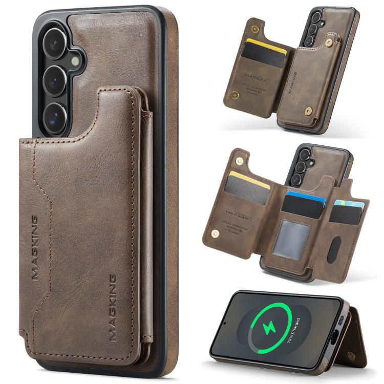 

For Samsung Galaxy S25+ 5G DG.MING MAGKING-K3 Series MagSafe RFID Card Bag Detachable Phone Case(Coffee)