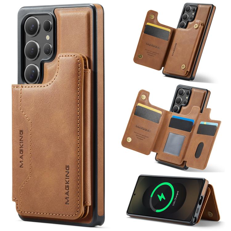 

For Samsung Galaxy S25 Ultra 5G MAGKING K3 Series MagSafe RFID Card Bag Detachable Phone Case(Brown)