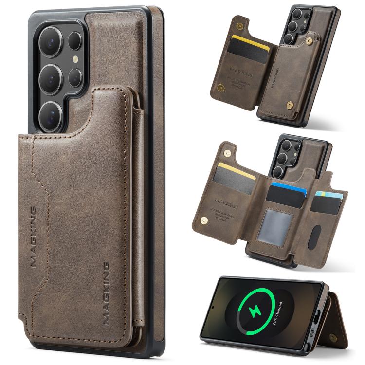

For Samsung Galaxy S25 Ultra 5G MAGKING K3 Series MagSafe RFID Card Bag Detachable Phone Case(Coffee)