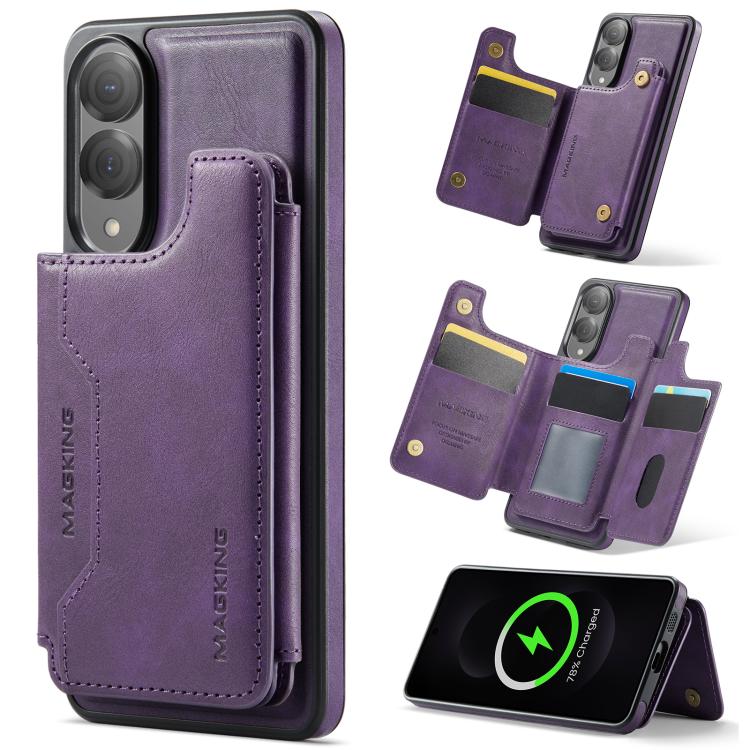 

For Samsung Galaxy S25 Edge 5G MAGKING K3 Series MagSafe RFID Card Bag Detachable Phone Case(Purple)