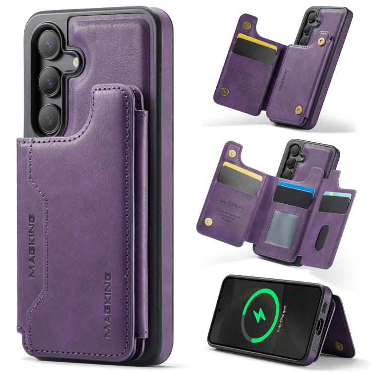 

For Samsung Galaxy S24 5G MAGKING K3 Series MagSafe RFID Card Bag Detachable Phone Case(Purple)