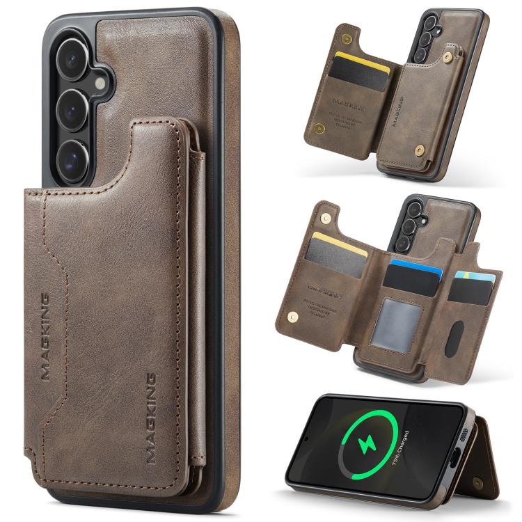 

For Samsung Galaxy S24+ 5G MAGKING K3 Series MagSafe RFID Card Bag Detachable Phone Case(Coffee)