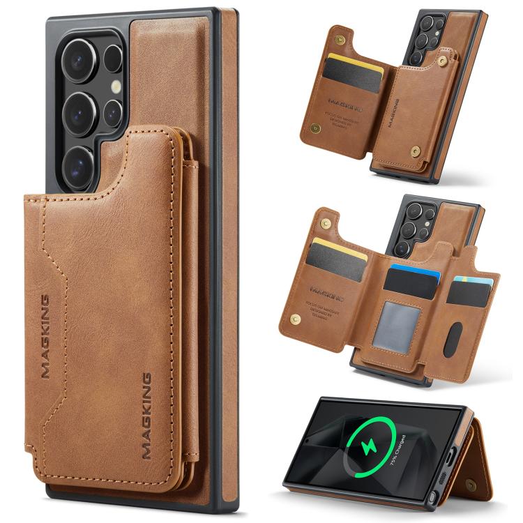 

For Samsung Galaxy S24 Ultra 5G DG.MING MAGKING-K3 Series MagSafe RFID Card Bag Detachable Phone Case(Brown)