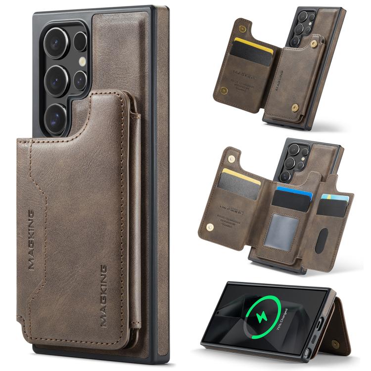 

For Samsung Galaxy S24 Ultra 5G MAGKING K3 Series MagSafe RFID Card Bag Detachable Phone Case(Coffee)