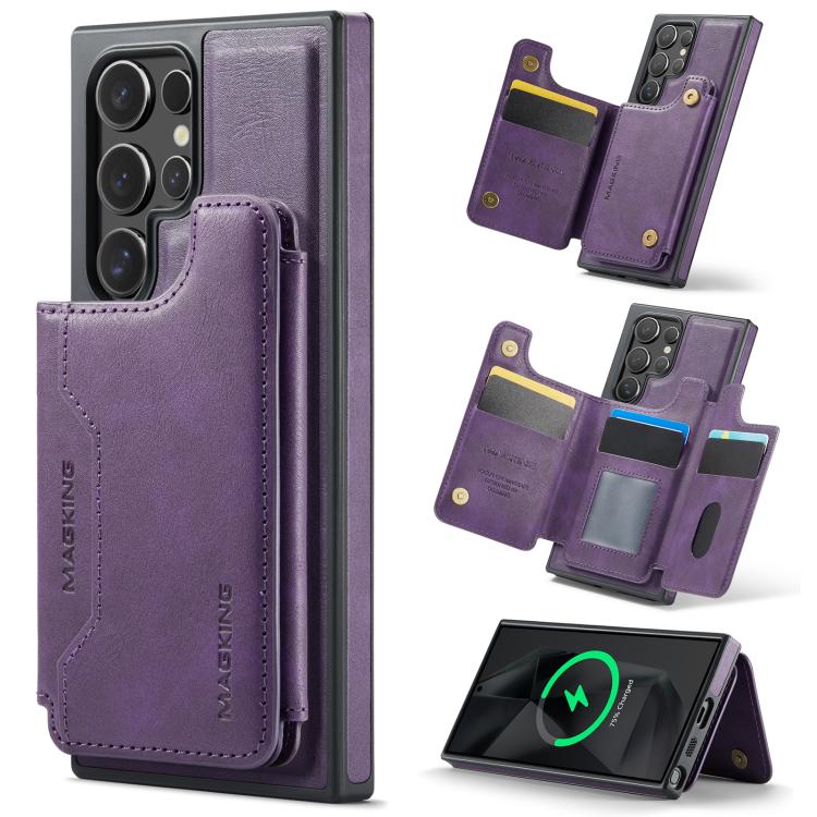 

For Samsung Galaxy S24 Ultra 5G MAGKING K3 Series MagSafe RFID Card Bag Detachable Phone Case(Purple)