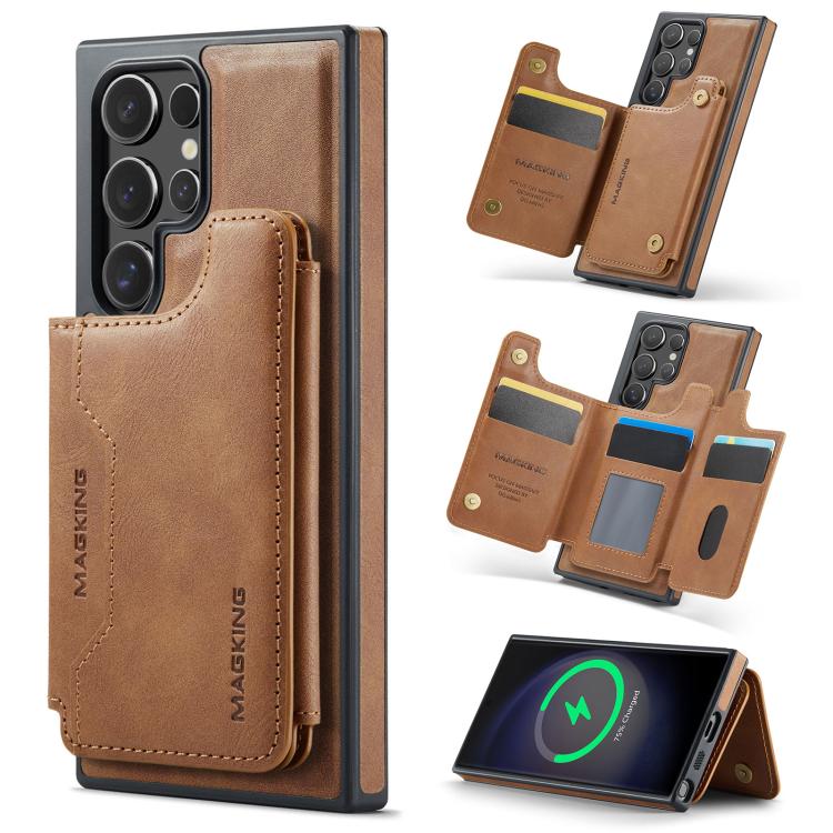 

For Samsung Galaxy S23 Ultra 5G MAGKING K3 Series MagSafe RFID Card Bag Detachable Phone Case(Brown)