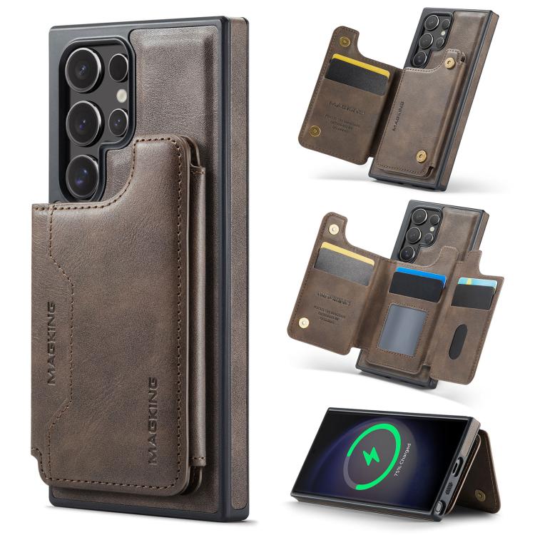

For Samsung Galaxy S23 Ultra 5G DG.MING MAGKING-K3 Series MagSafe RFID Card Bag Detachable Phone Case(Coffee)