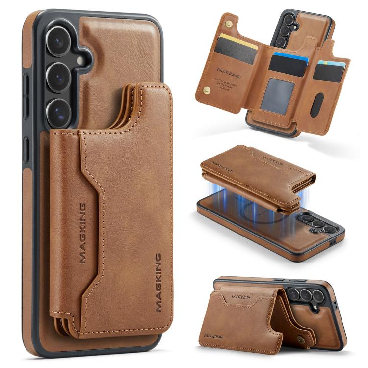 

For Samsung Galaxy S24 FE 5G MAGKING K3 Series MagSafe RFID Card Bag Detachable Phone Case(Brown)