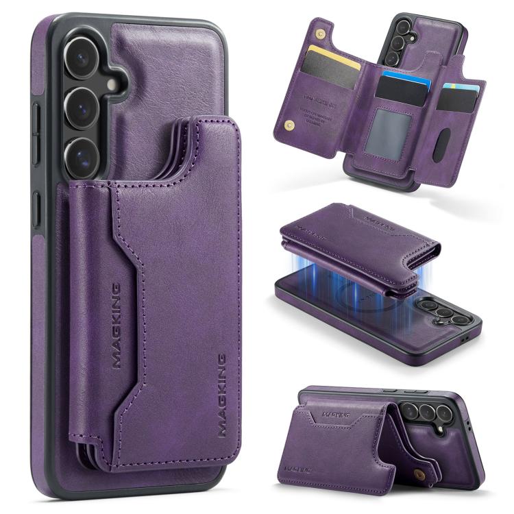 

For Samsung Galaxy S24 FE 5G MAGKING K3 Series MagSafe RFID Card Bag Detachable Phone Case(Purple)