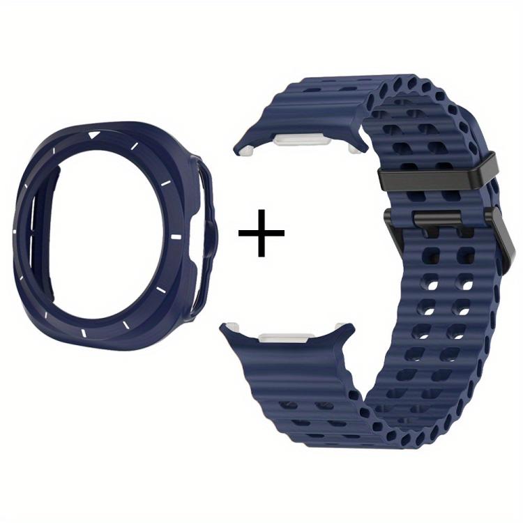 

For Samsung Galaxy Watch Ultra 47mm Dual-row Holes Silicone Watch Band with TPU Case(Dark Blue)
