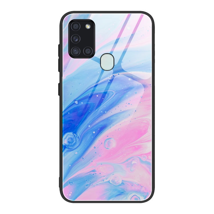 For Samsung Galaxy A21s Marble Pattern Glass Protective Case(DL05)