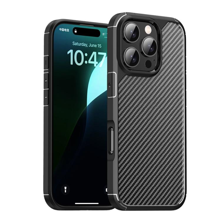 

For iPhone 16 Pro Max iPAKY Pioneer Series Carbon Fiber PC+TPU Phone Case(Black)