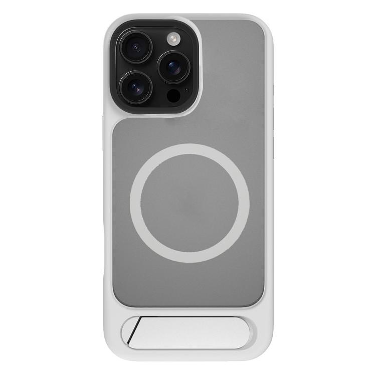 

For iPhone 16 Pro Kalebol MagSafe Invisible Tilt Holder PC Hybrid TPU Case(Grey White)