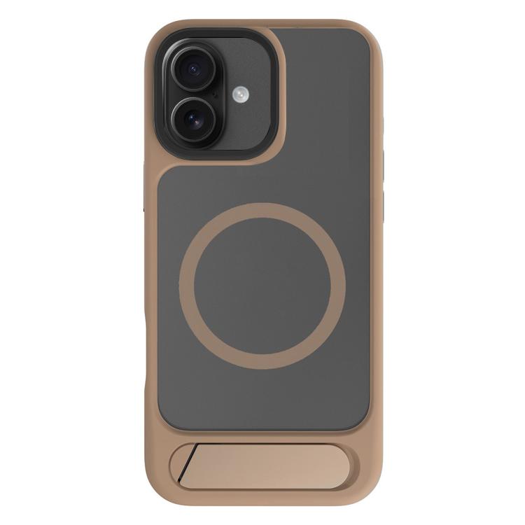 

For iPhone 16 Kalebol MagSafe Invisible Tilt Holder PC Hybrid TPU Case(Desert Gold)